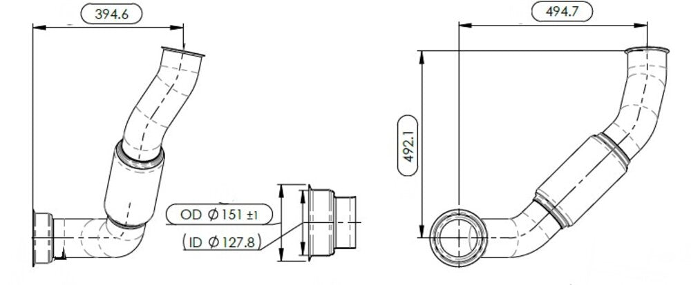 Exhaust Pipe w. Bellow for International - 4077078C1, 4077078C2, 4077078C3, 4077078C4 - DPF Discounter