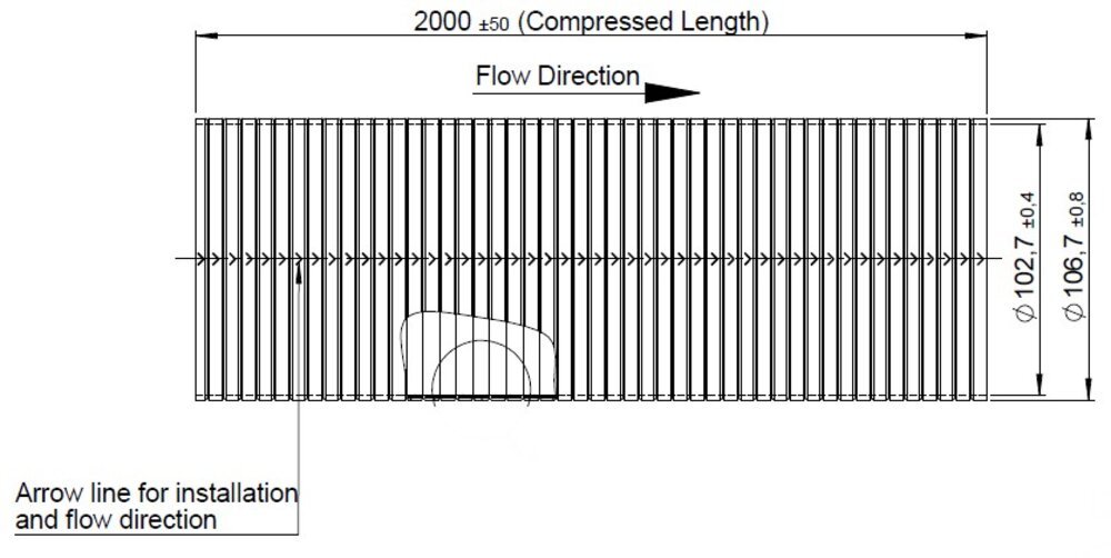 Flex Hose, D3S, OD/ID=106.7/102.7 L=2000, SS - DPF Discounter